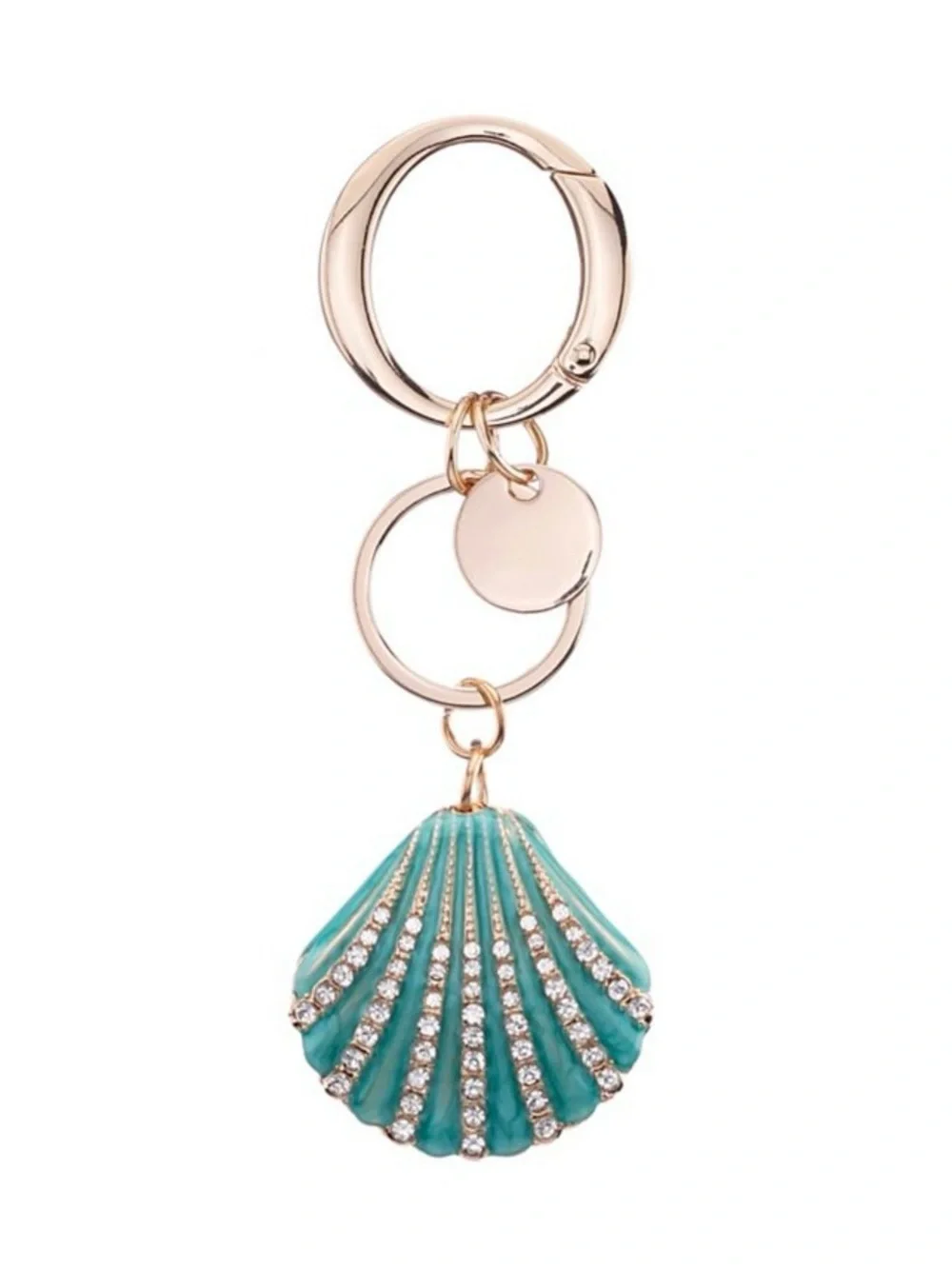 Turquoise Shell Keychain Bag Charm with Rhinestones